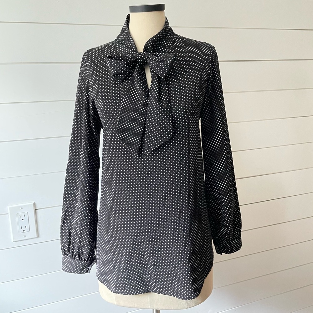 RetroLicious - Polka Dot Bow Tie Blouse - M